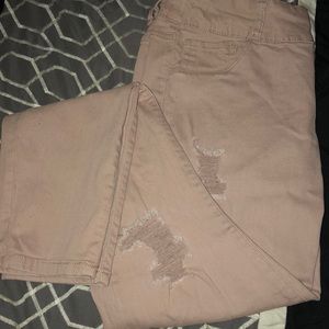 Distressed Mid-Rise Skinny Jeans Mauve